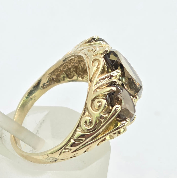 Vintage: 9ct Yellow Gold Golden Citrine Trilogy Ring