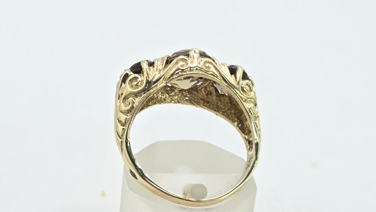 Vintage: 9ct Yellow Gold Golden Citrine Trilogy Ring