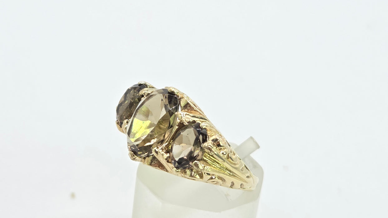 Vintage: 9ct Yellow Gold Golden Citrine Trilogy Ring