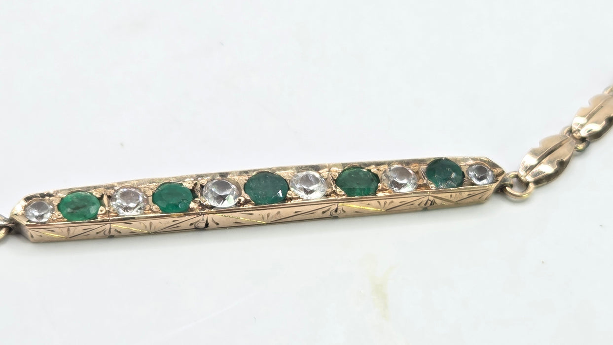 Vintage: 14ct Yellow Gold Emerald & White Sapphire Bracelet