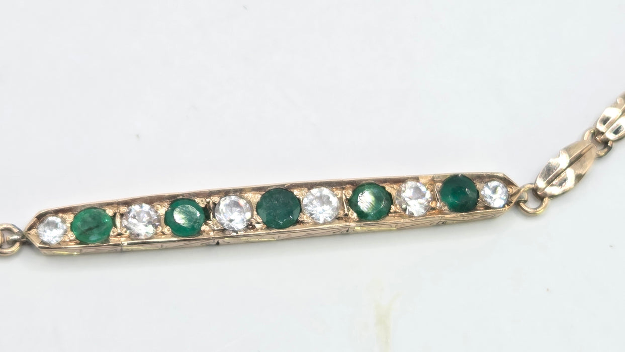 Vintage: 14ct Yellow Gold Emerald & White Sapphire Bracelet