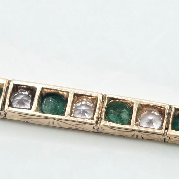 Vintage: 14ct Yellow Gold Emerald & White Sapphire Bracelet