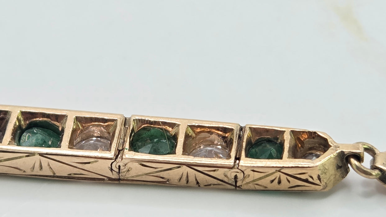 Vintage: 14ct Yellow Gold Emerald & White Sapphire Bracelet