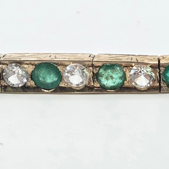 Vintage: 14ct Yellow Gold Emerald & White Sapphire Bracelet