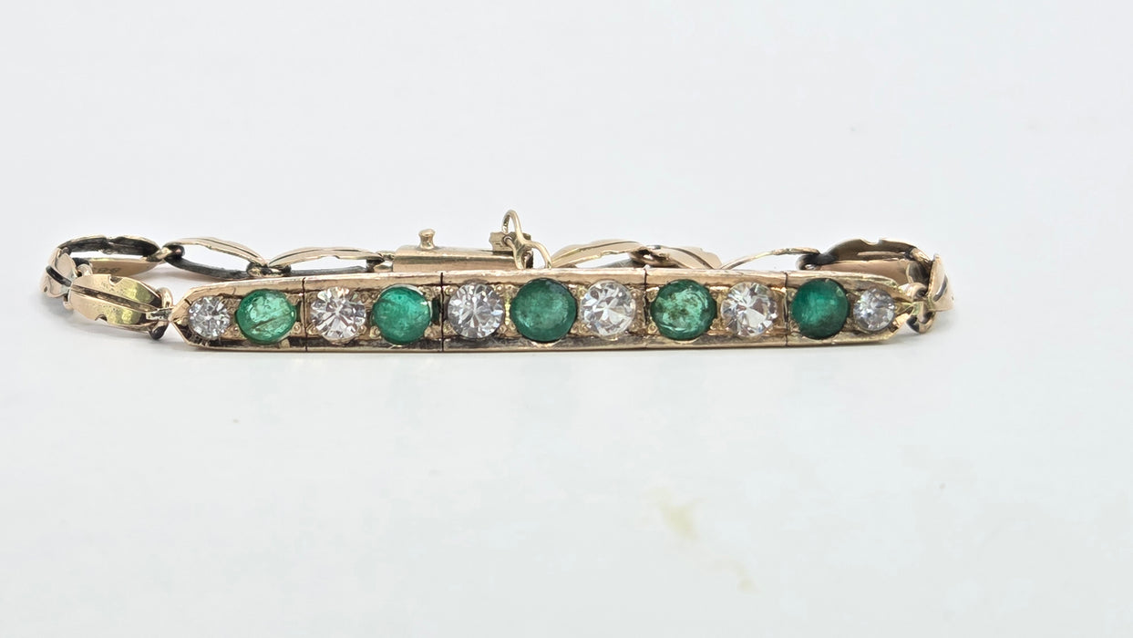 Vintage: 14ct Yellow Gold Emerald & White Sapphire Bracelet