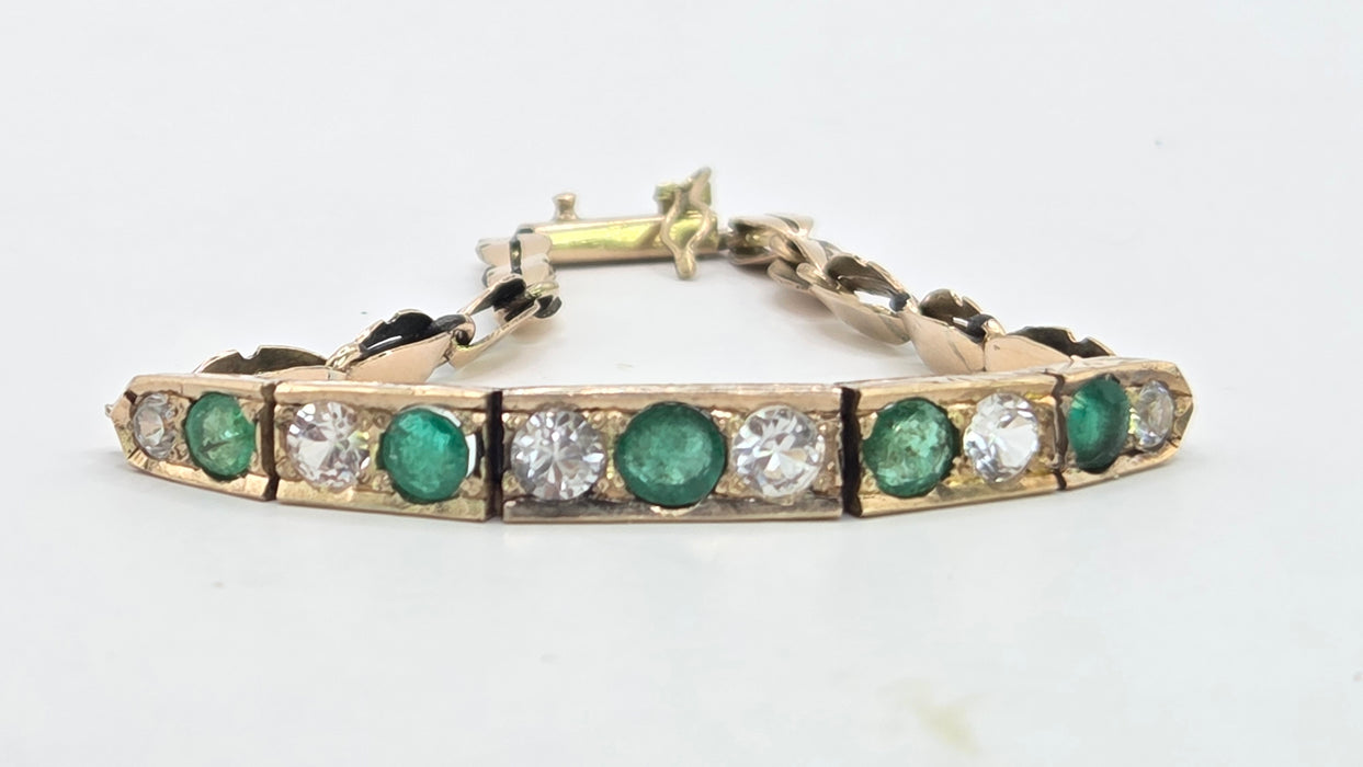 Vintage: 14ct Yellow Gold Emerald & White Sapphire Bracelet