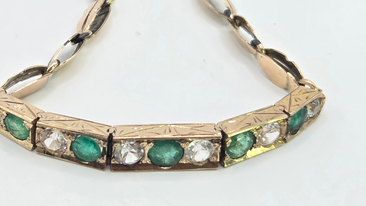 Vintage: 14ct Yellow Gold Emerald & White Sapphire Bracelet