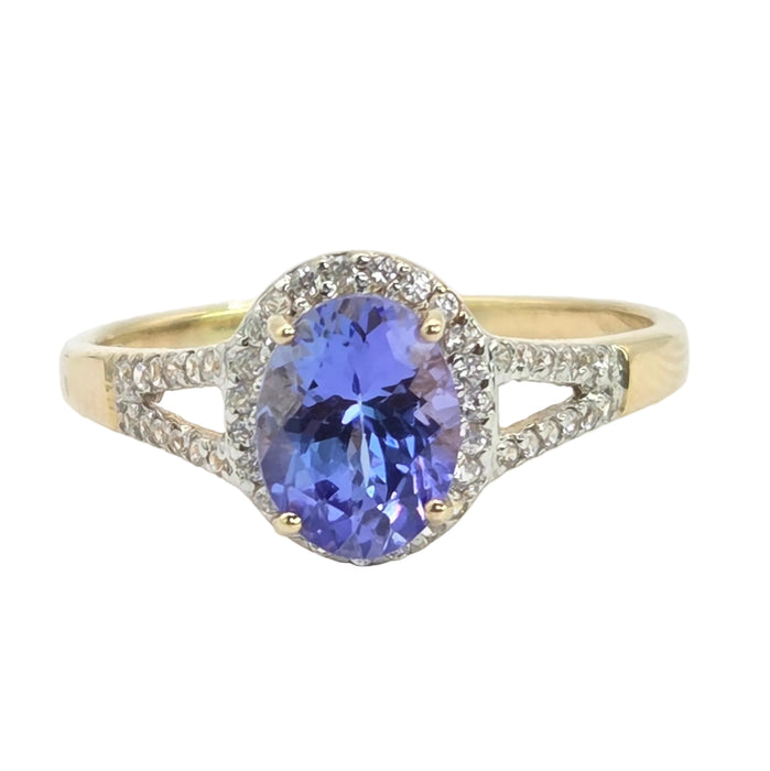 Vintage: 9ct Yellow Gold Tanzanite & White Spinel Cluster Ring