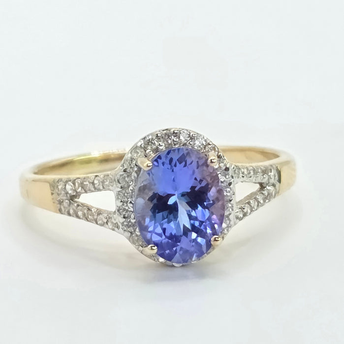 Vintage: 9ct Yellow Gold Tanzanite & White Spinel Cluster Ring