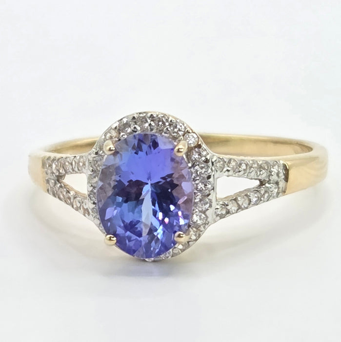 Vintage: 9ct Yellow Gold Tanzanite & White Spinel Cluster Ring