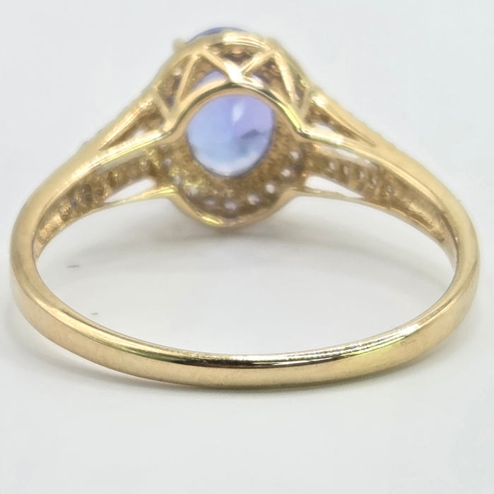 Vintage: 9ct Yellow Gold Tanzanite & White Spinel Cluster Ring