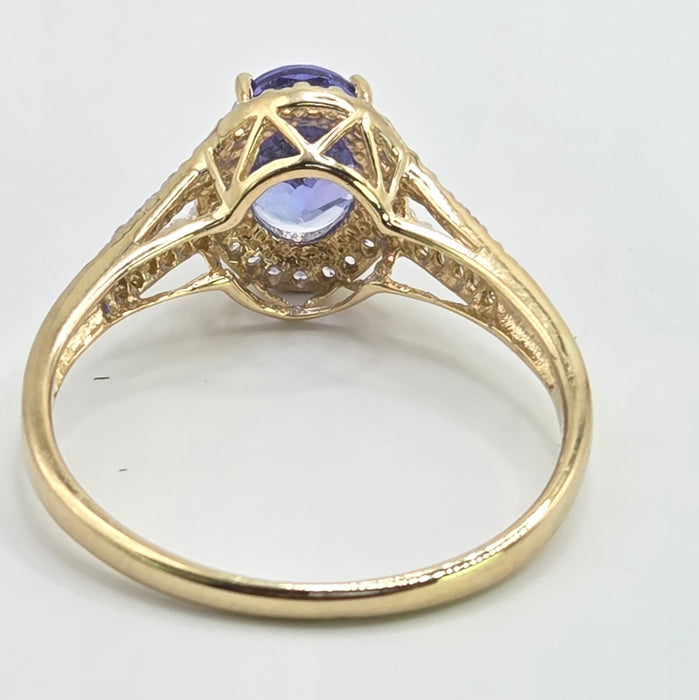Vintage: 9ct Yellow Gold Tanzanite & White Spinel Cluster Ring