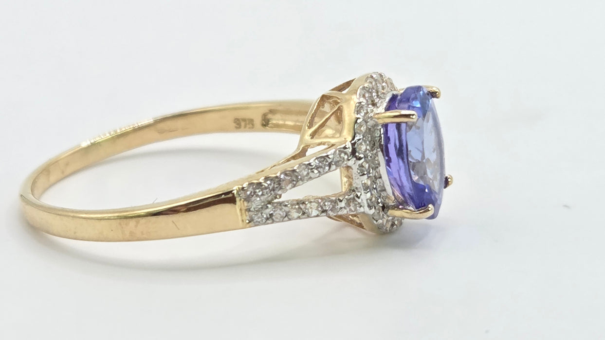 Vintage: 9ct Yellow Gold Tanzanite & White Spinel Cluster Ring