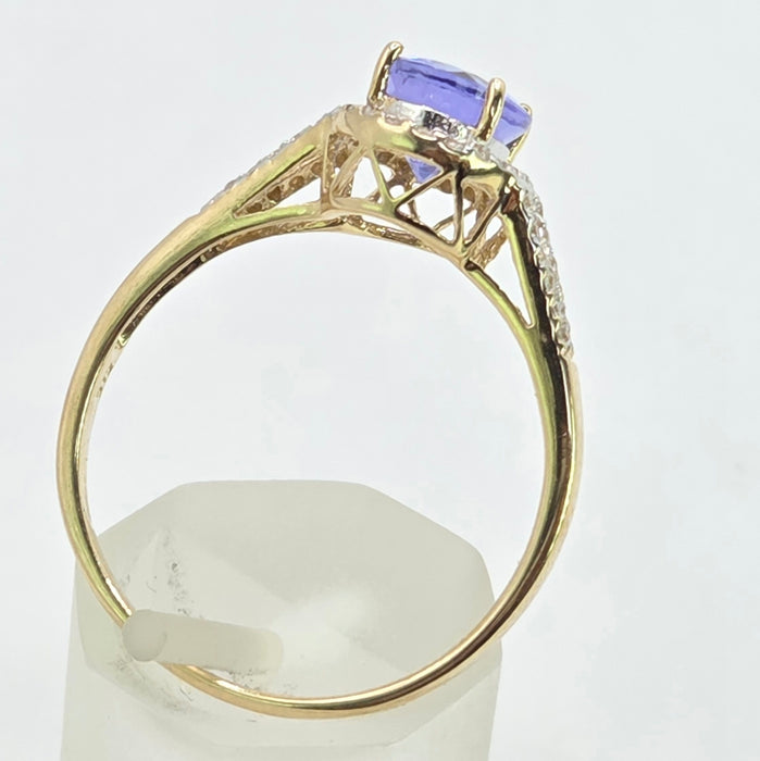 Vintage: 9ct Yellow Gold Tanzanite & White Spinel Cluster Ring