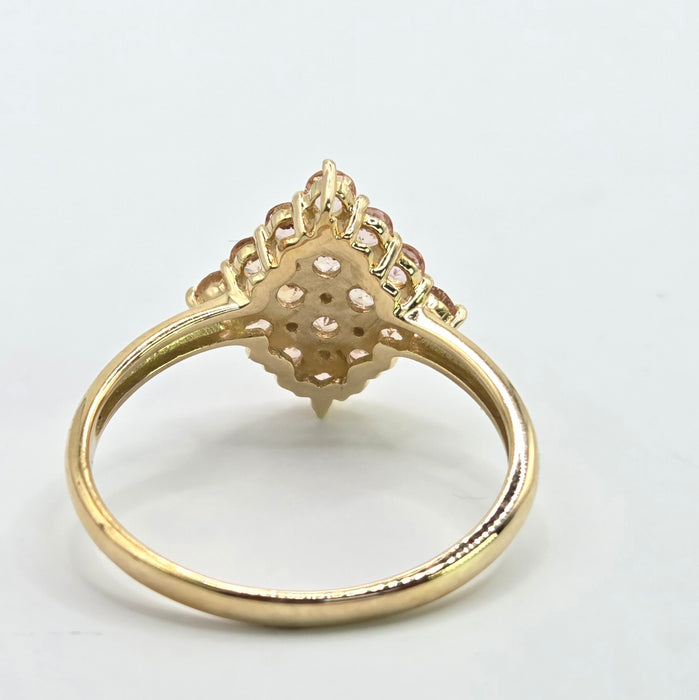 Vintage: 9ct Yellow Gold Morganite & White Spinel Cluster Ring