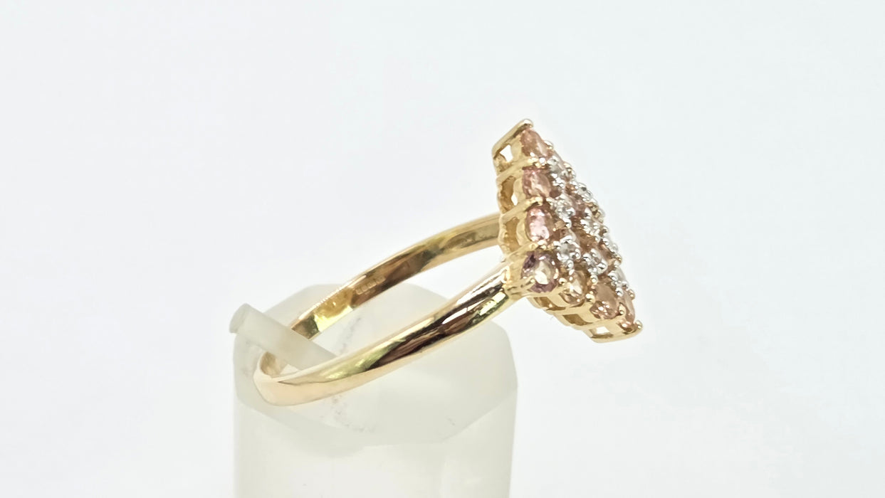 Vintage: 9ct Yellow Gold Morganite & White Spinel Cluster Ring