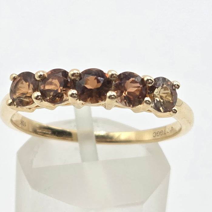 Vintage: 10ct Yellow Gold Smoky Quartz Stacker Half-Eternity Ring