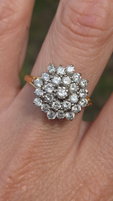 Vintage: 18ct Yellow Gold Diamond Three Tier Cluster Ring — 1.60ct