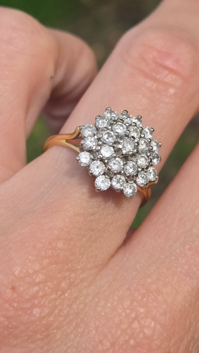 Vintage: 18ct Yellow Gold Diamond Three Tier Cluster Ring — 1.60ct