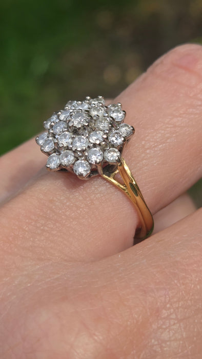 Vintage: 18ct Yellow Gold Diamond Three Tier Cluster Ring — 1.60ct
