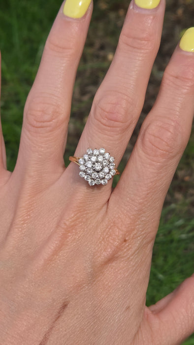 Vintage: 18ct Yellow Gold Diamond Three Tier Cluster Ring — 1.60ct