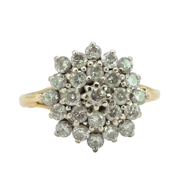 Vintage: 18ct Yellow Gold Diamond Three Tier Cluster Ring — 1.60ct