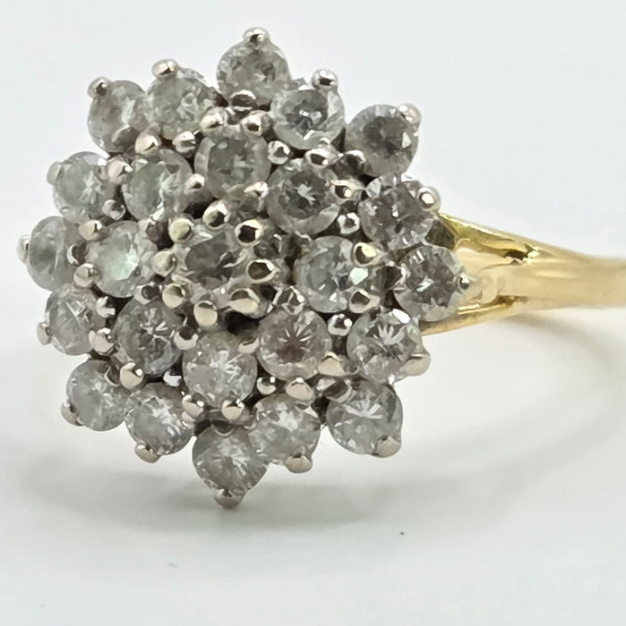 Vintage: 18ct Yellow Gold Diamond Three Tier Cluster Ring — 1.60ct