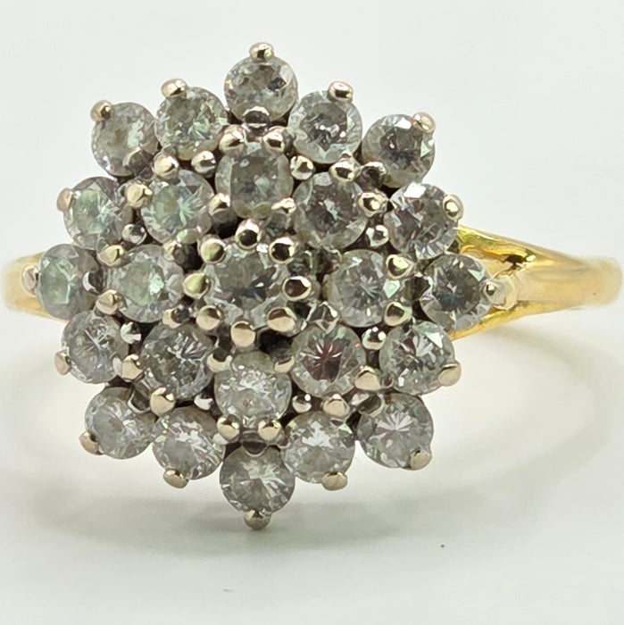 Vintage: 18ct Yellow Gold Diamond Three Tier Cluster Ring — 1.60ct