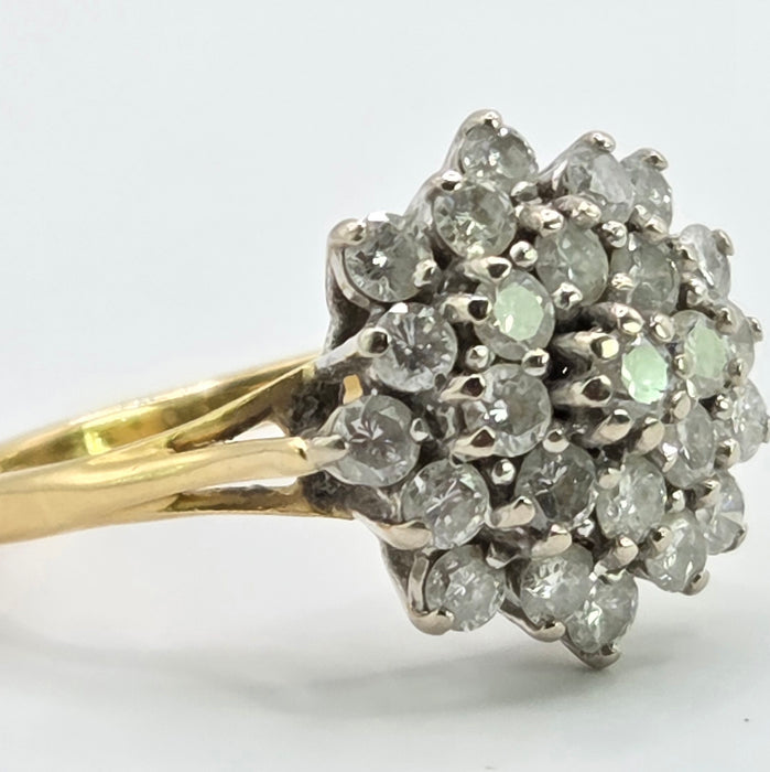 Vintage: 18ct Yellow Gold Diamond Three Tier Cluster Ring — 1.60ct