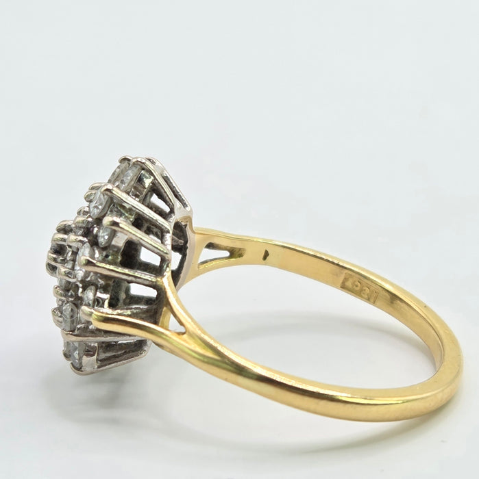 Vintage: 18ct Yellow Gold Diamond Three Tier Cluster Ring — 1.60ct