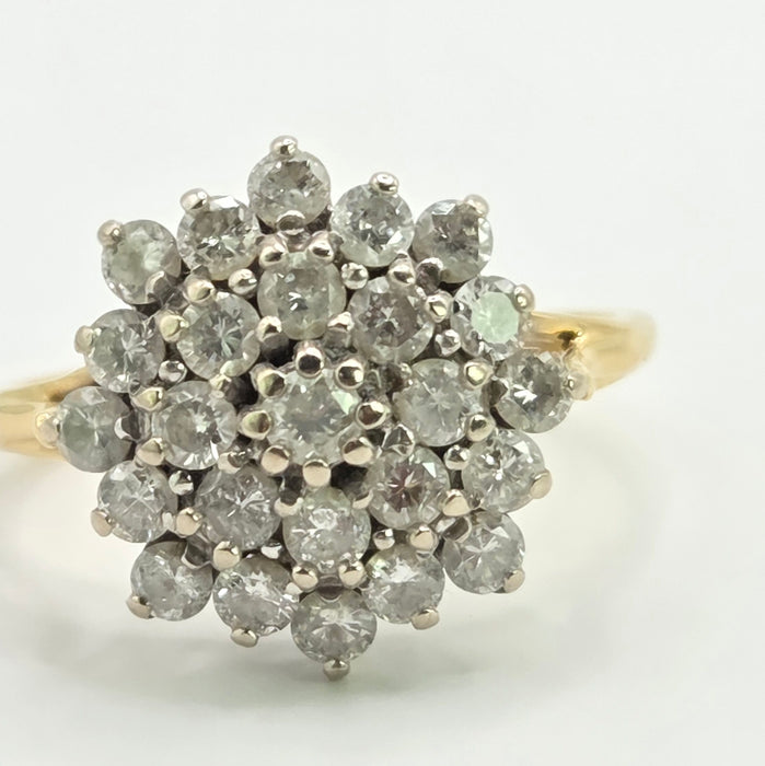 Vintage: 18ct Yellow Gold Diamond Three Tier Cluster Ring — 1.60ct