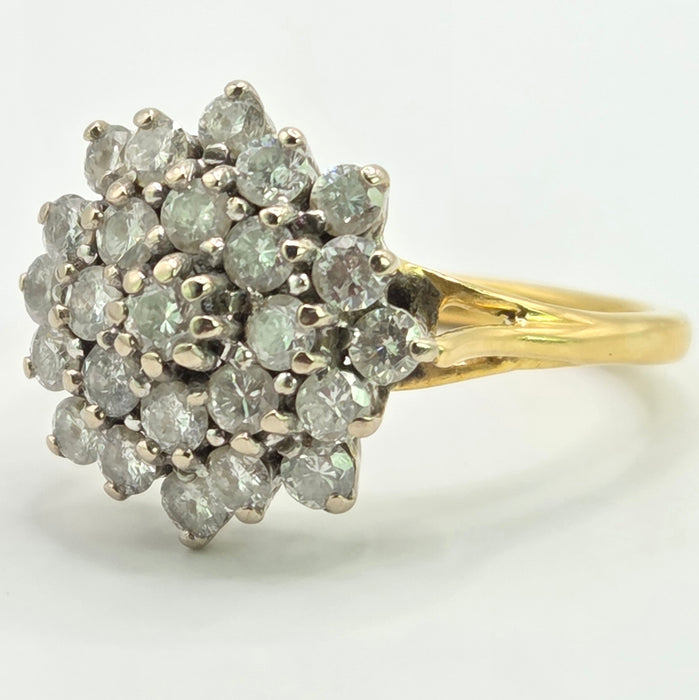 Vintage: 18ct Yellow Gold Diamond Three Tier Cluster Ring — 1.60ct