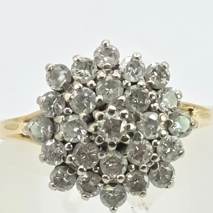 Vintage: 18ct Yellow Gold Diamond Three Tier Cluster Ring — 1.60ct