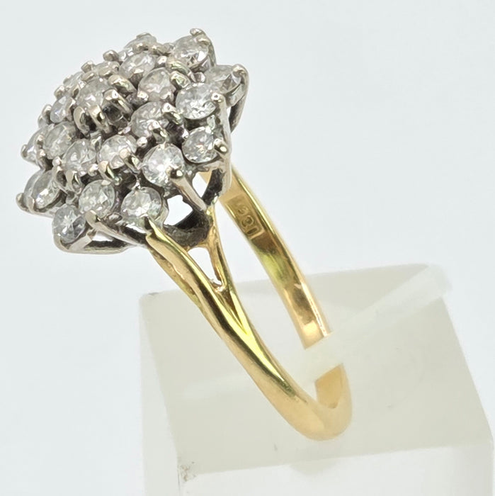 Vintage: 18ct Yellow Gold Diamond Three Tier Cluster Ring — 1.60ct