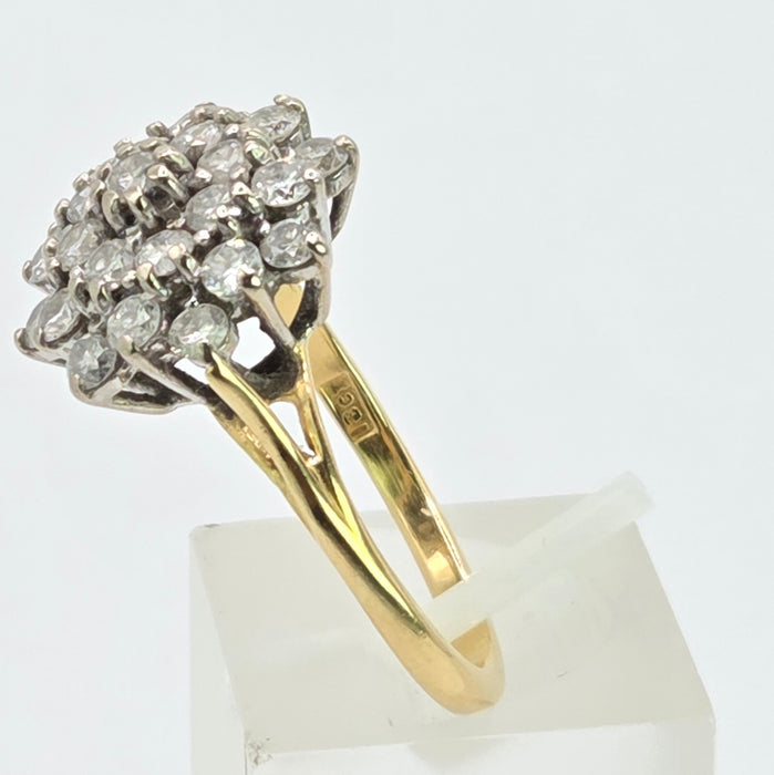 Vintage: 18ct Yellow Gold Diamond Three Tier Cluster Ring — 1.60ct
