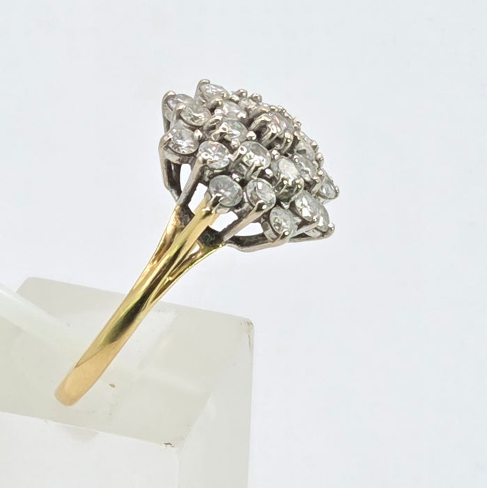 Vintage: 18ct Yellow Gold Diamond Three Tier Cluster Ring — 1.60ct