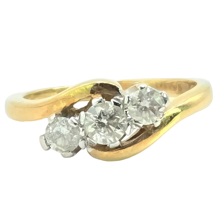 Vintage: 18ct Yellow Gold Three Stone Diamond Cross-Over Trilogy Ring — 0.50ct