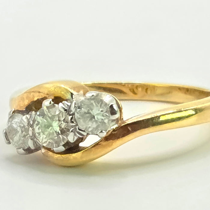 Vintage: 18ct Yellow Gold Three Stone Diamond Cross-Over Trilogy Ring — 0.50ct
