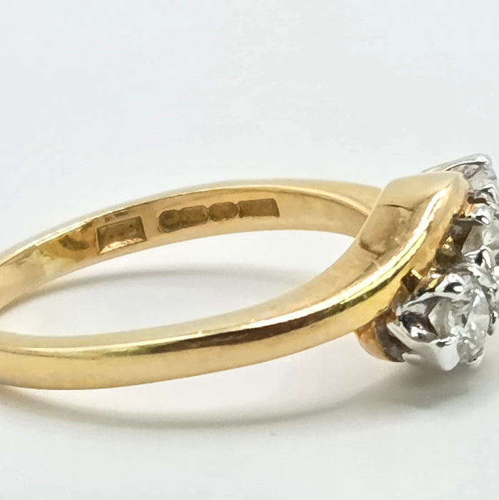 Vintage: 18ct Yellow Gold Three Stone Diamond Cross-Over Trilogy Ring — 0.50ct