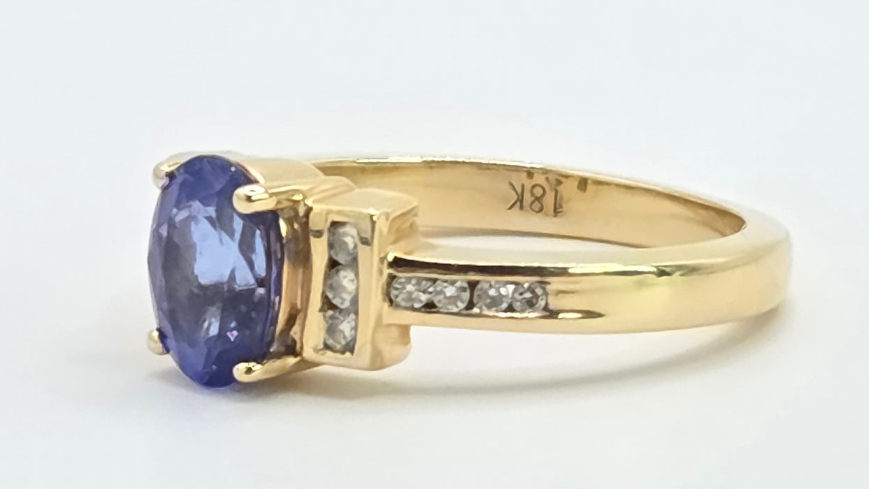Vintage: 18ct Yellow Gold Tanzanite (1.15ct) & Diamond Dress Ring