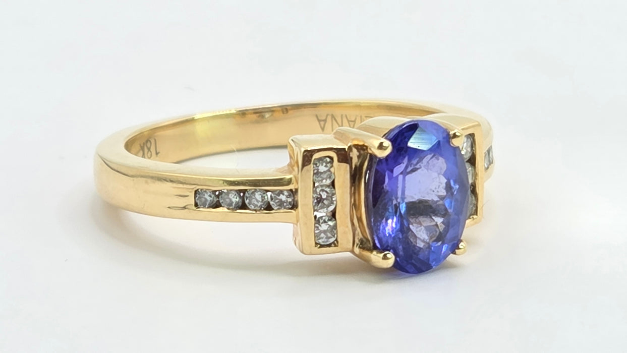Vintage: 18ct Yellow Gold Tanzanite (1.15ct) & Diamond Dress Ring