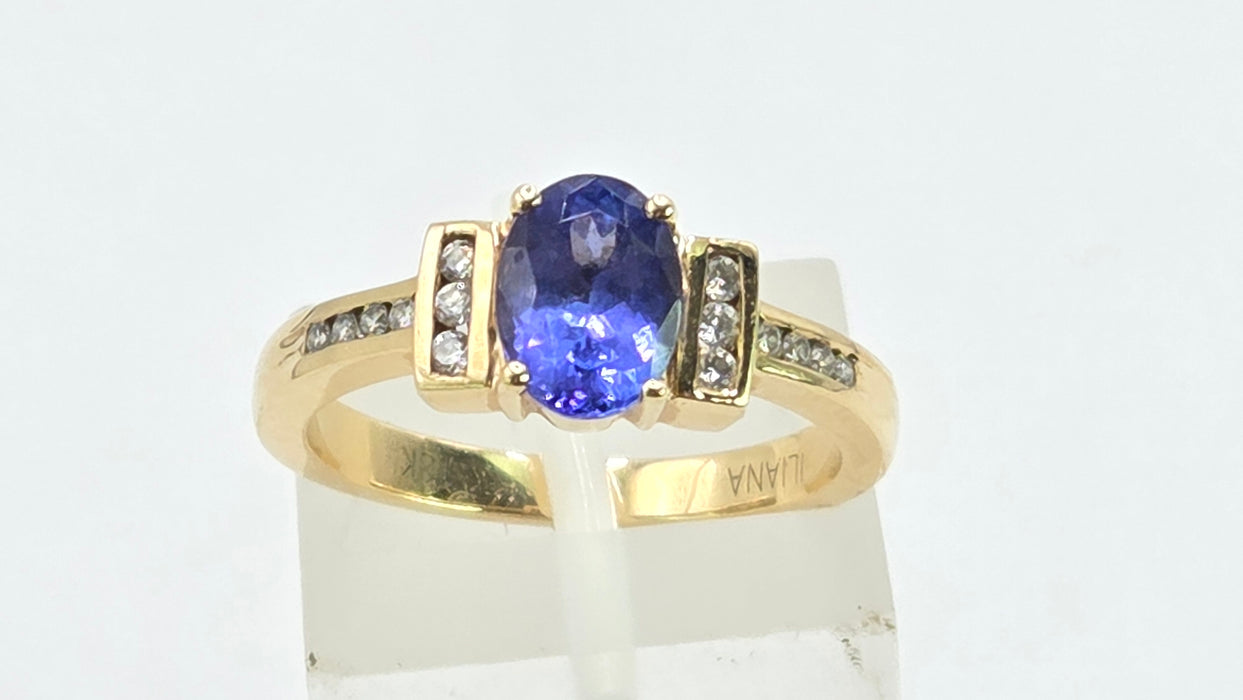 Vintage: 18ct Yellow Gold Tanzanite (1.15ct) & Diamond Dress Ring