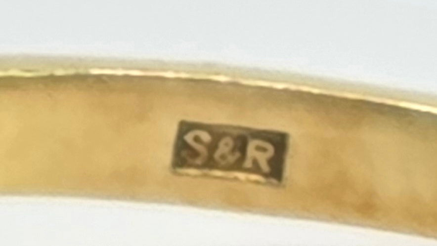 Vintage: 18ct Yellow Gold Sapphire & Diamond Square Offset Cluster Ring — 0.25ct