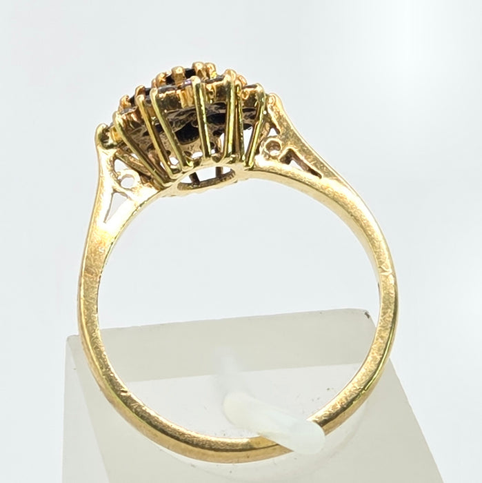 Vintage: 18ct Yellow Gold Sapphire & Diamond Square Offset Cluster Ring — 0.25ct