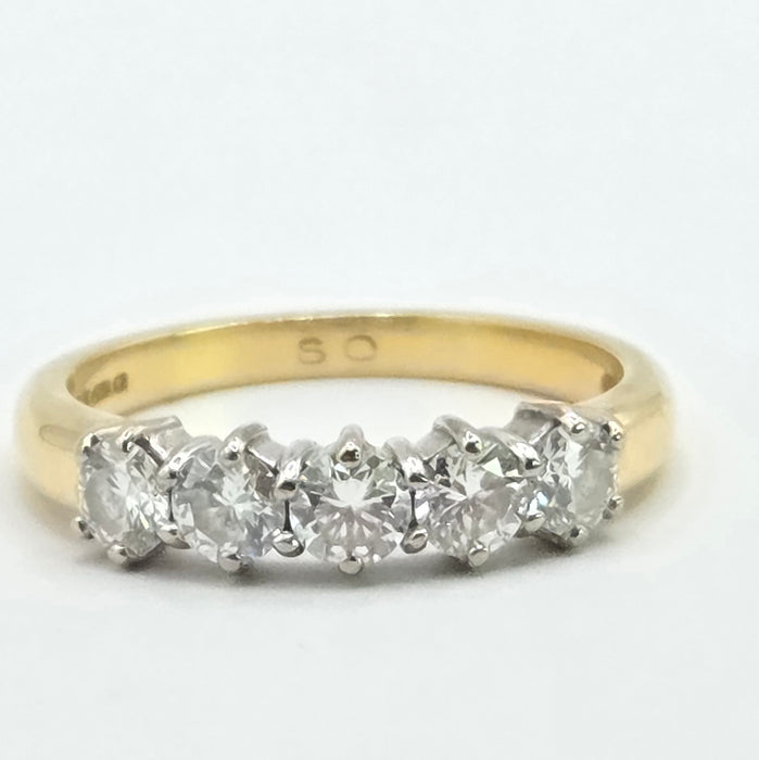 Vintage: 18ct Yellow Gold Five Stone Diamond Half Hoop Ring — 0.80ct