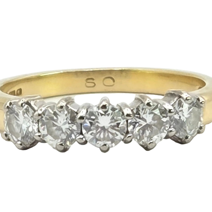 Vintage: 18ct Yellow Gold Five Stone Diamond Half Hoop Ring — 0.80ct