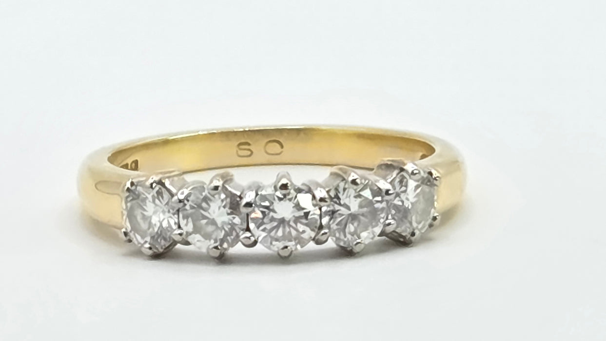 Vintage: 18ct Yellow Gold Five Stone Diamond Half Hoop Ring — 0.80ct