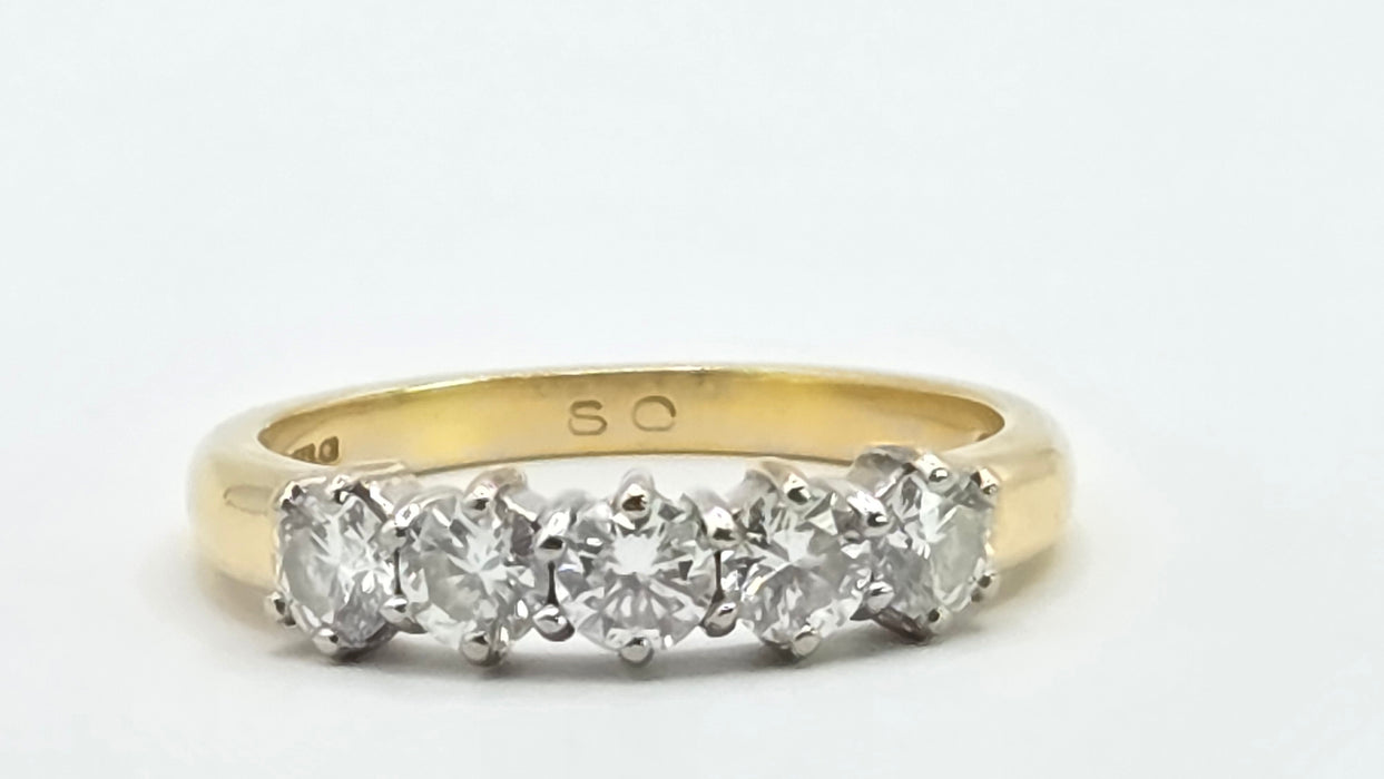 Vintage: 18ct Yellow Gold Five Stone Diamond Half Hoop Ring — 0.80ct