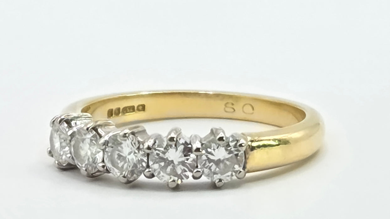 Vintage: 18ct Yellow Gold Five Stone Diamond Half Hoop Ring — 0.80ct