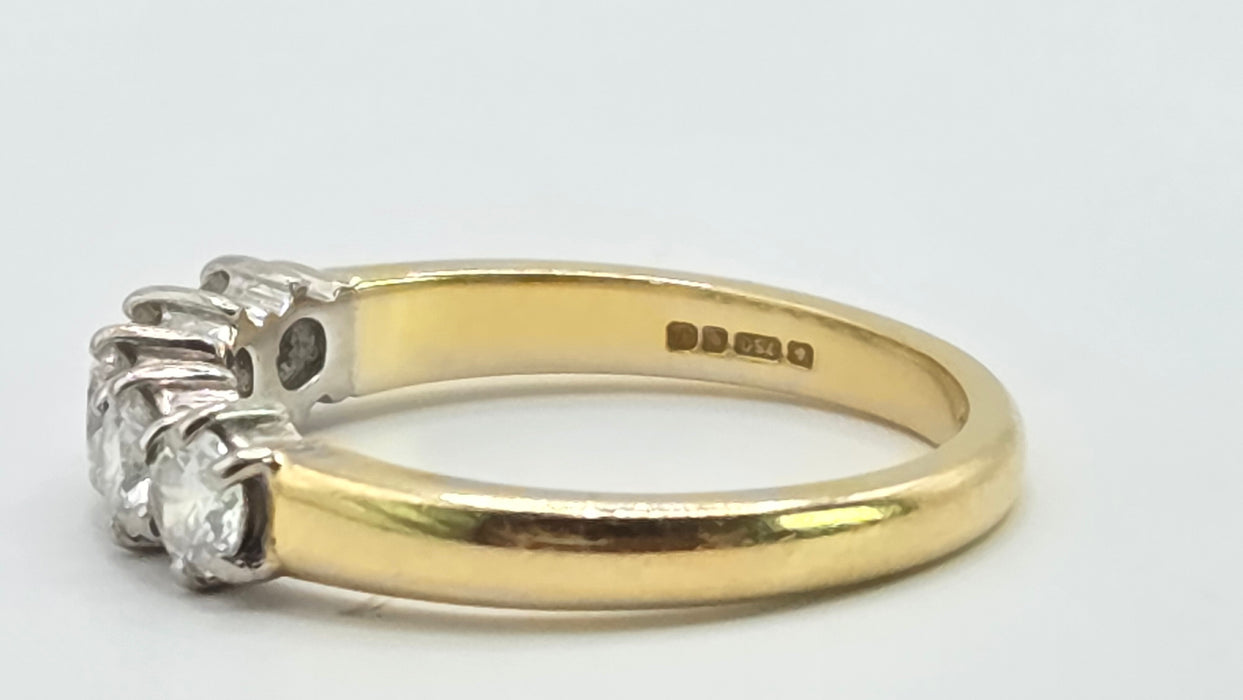 Vintage: 18ct Yellow Gold Five Stone Diamond Half Hoop Ring — 0.80ct